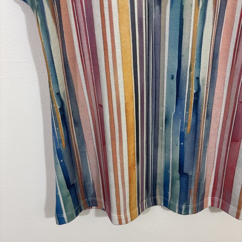 Soft Surroundings M Stripe Tee Shirt NWOT Button Pink Blue Coastal Brunch Casual - Picture 6 of 8